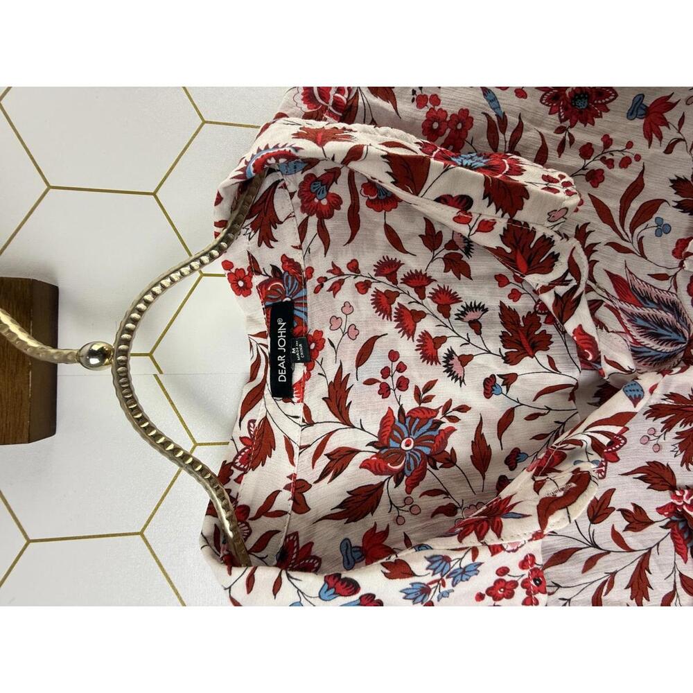 Dear John Red & White Malia V-Neck Floral Lightweight Blouse - Size - Medium - Picture 5 of 6